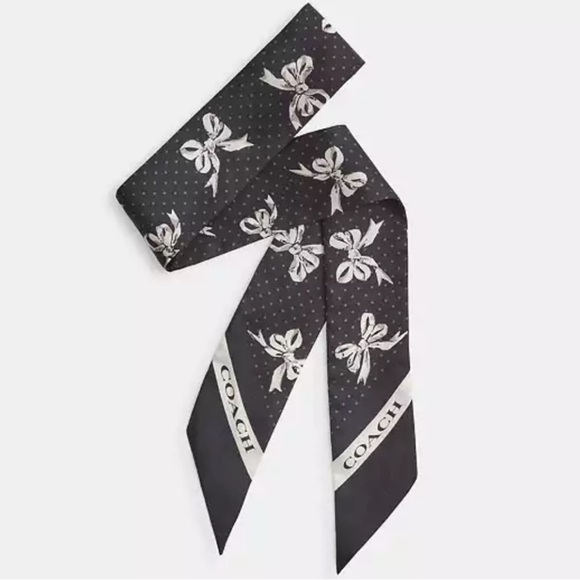 New Coach Petite Bow Print Silk Skinny Scarf nwt in packaging - Picture 1 of 4